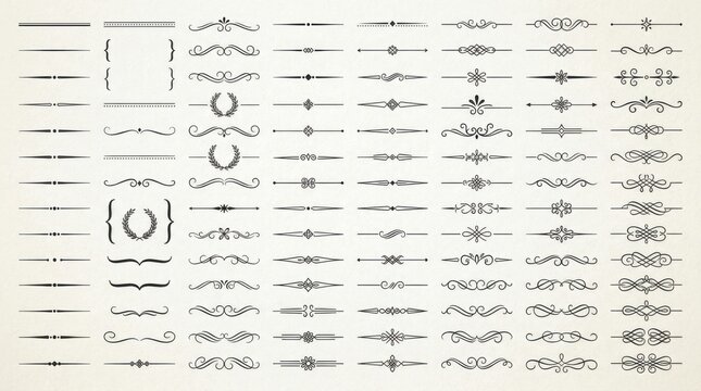 Set of vintage typographic dividers. Ornamental flourish borders for elegant page design.