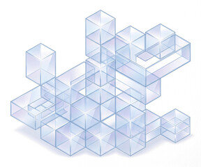 Fototapeta premium Isometric arrangement of transparent glass cubes creating a data structure