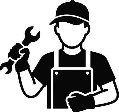 Mechanic Worker Icon Holding Wrench and Screwdriver for Repair and Maintenance ServicesMechanic Worker Icon Holding Wrench and Screwdriver for Repair and Maintenance Services