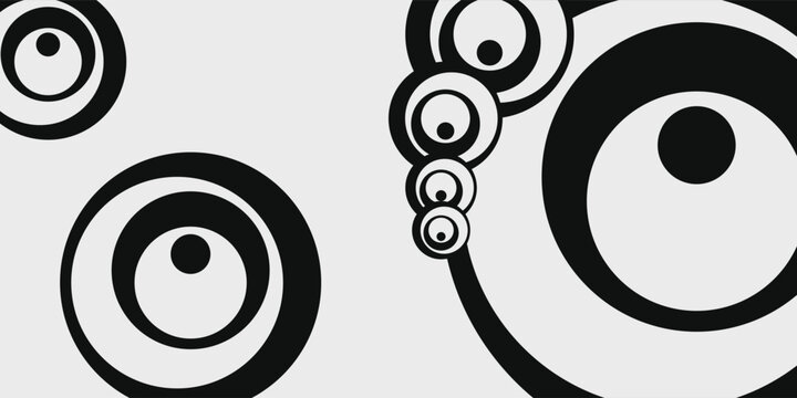 Latar belakang abstrak modern dengan bentuk geometris melingkar hitam pada tekstur putih kasar.