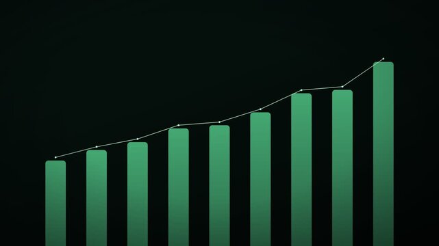 Green business bar chart showing upward financial growth trend on dark background
