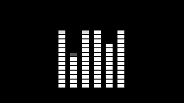 audio equalizer bars animation, digital music visualizer, sound level meter, abstract volume indicator on black background