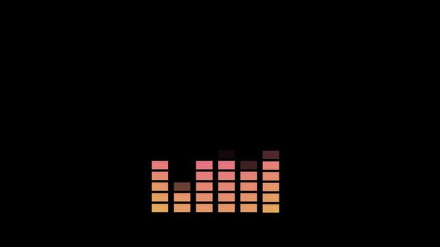 audio equalizer bars animation, digital music visualizer, sound level meter, abstract volume indicator on black background