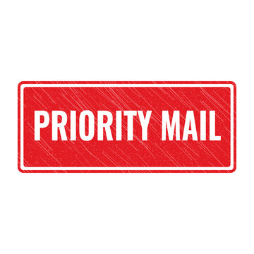 Red priority mail stamp sign with grunge texture