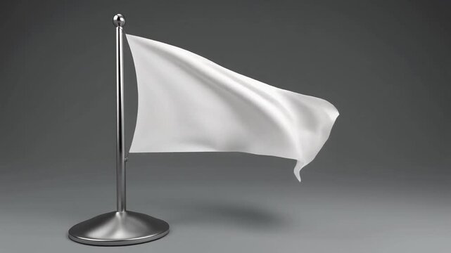 Plain white flag waves softly, universal symbol of surrender, truce, and peaceful resolution.