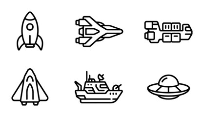 Spacecraft Icons, Sci-Fi Vehicles, Futuristic Ships, Rocket, UFO, Set © Tanvir
