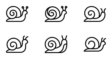 Six Simple Snail Icons, Vector Set: Cute Mollusk Graphics for Nature and Wildlife Themes © Tanvir