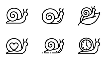 Simple Snail Icons Set, Outline Vector Art, Slow Movement & Time Concepts © Tanvir