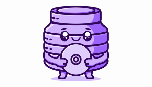 Smiling purple data storage server holding a digital disk