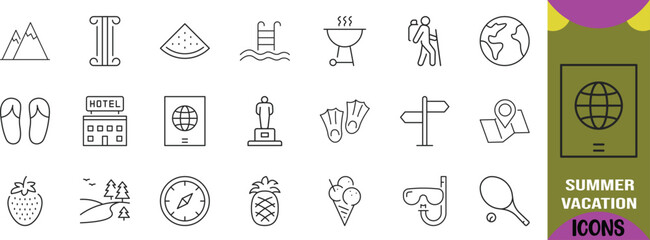 Summer vacation travel tourism icons. passport icon set, hotel icon set, globe icon set © Jems