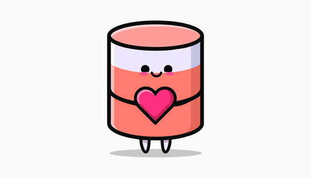 Cute data storage cylinder character holding a pink heart