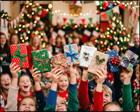 enfant avec des paquets cadeaux  pour No&euml;l