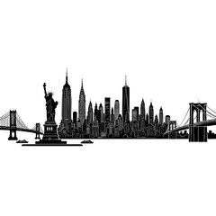 Fototapeta premium New york city skyline silhouette with statue of liberty and bridges architecture metropolis silhouette illustration landmark manhattan buildings skyscrapers cityscape downtown metropolitan