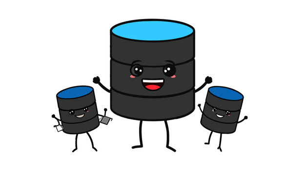 Group of cute database characters smiling and waving