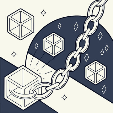 Isometric illustration of a chain of cubes connected in a network with isometric illustration connection geometry technology abstract structure representation arrangement configuration