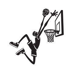 Basketball player performing a slam dunk into a hoop vector illustration for sports competition and athletic achievement © Zulfa