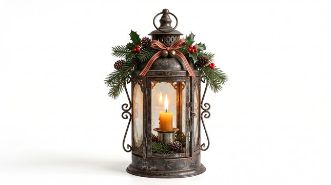 Festive christmas lantern with candles holiday decor for a cozy winter scene