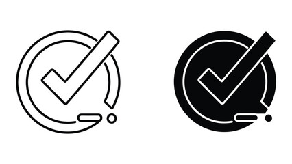 Checkmark Icons Set Featuring Outline and Solid Styles for User Interface Design and Web Graphics © Mijan 