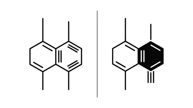 Chemical structure diagram showing naphthalene derivatives in a minimalist black and white line style