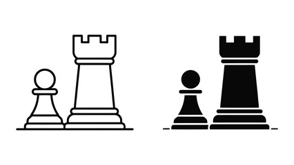 Chess Pieces Strategy Line Art Illustration on Plain Background © Fahad
