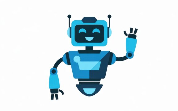 Friendly Service Robot Waving with Digital Face Display in Modern Office