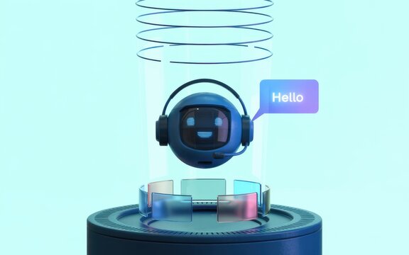 Futuristic Ai Chatbot With Sound Wave Hologram And Headphones Display