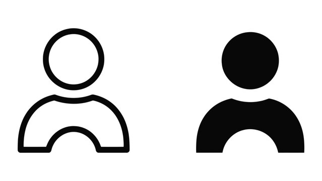 Minimalist User Profile Icons Set Featuring Solid and Outline Human Person Symbols for Interface