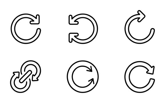 Circular Arrow Icons Set, Refresh Reload Loop Symbols, Undo Redo Actions, Vector Graphics
