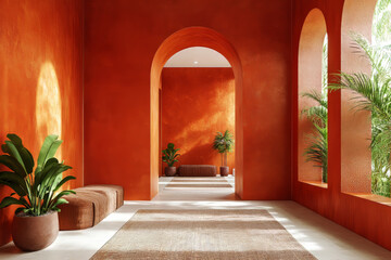 Fototapeta premium selective focus moroccan-inspired interior in warm terracotta tones