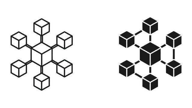 Connecting Blockchain Cubes Network Diagram in Minimalist Flat Vector Illustration Style