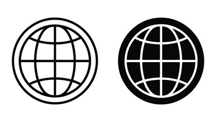 Obraz premium Minimalist Globe Icon Set Featuring Outline and Solid Black Earth Symbols for Digital Interface Design