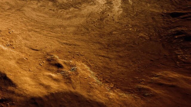 The scene shows a rocky terrain on another planet. Shadows form due to the light source. The ground is uneven with various textures and shapes, suggesting a rugged landscape.