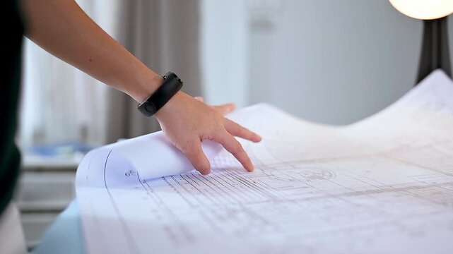 Close-up of engineer reviewing an architectural floor plan
