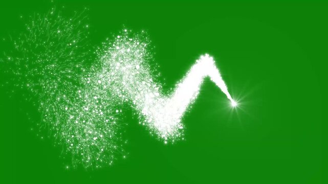 White sharp zigzag particle burst on green background with glowing light animation