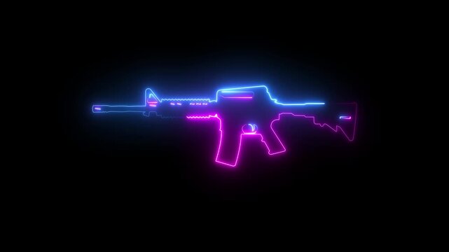 Animated neon glowing m4a1 rifle on black background
