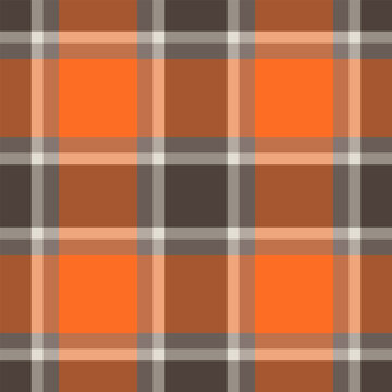 Cosy fabric texture background, intricate plaid seamless vector. Thanksgiving check textile tartan pattern in orange and pastel colors.