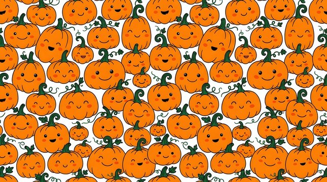 Cute kawaii pumpkins seamless pattern for fall and halloween designs