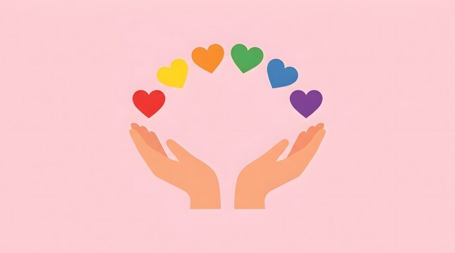 Hands holding rainbow hearts a symbol of love support and diversity