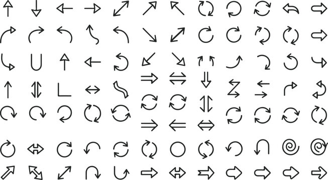 Collection of hand drawn black arrow and circular flow icons for design