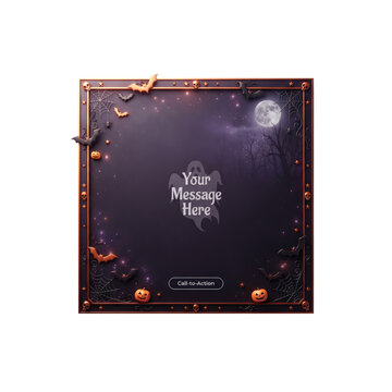 Halloween social media template with ornate frame and full moon