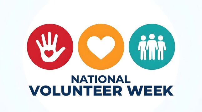 National volunteer week graphic with hand heart and people icons for awareness campaigns