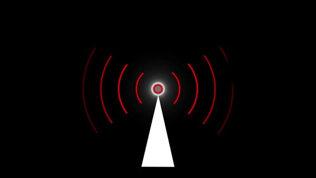 Digital Radio wave. Radio station signal tower icon 4k animation.red colore radio waves.