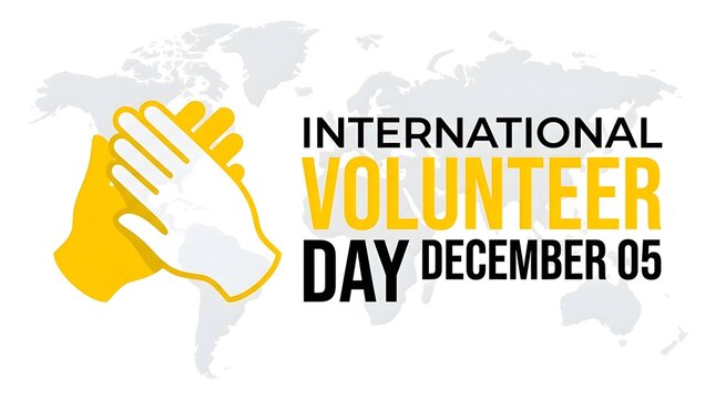 International volunteer day awareness graphic with hand and world map illustration