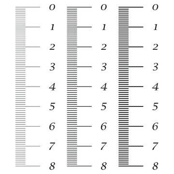 Ruler measurement vector, icons set, simple centimeters scale with markings and numbers icons on white background. Templates ruler scale vector illustration.