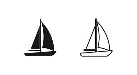Sailing Boat Silhouettes On White Background Line Art Illustration © Munna