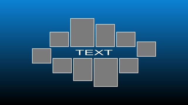 Multi photo collage frame layout with center text placeholder on blue gradient background 4k