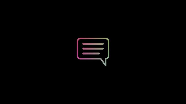 Colorful gradient chat bubble message outline icon on black background 4k with 25fps