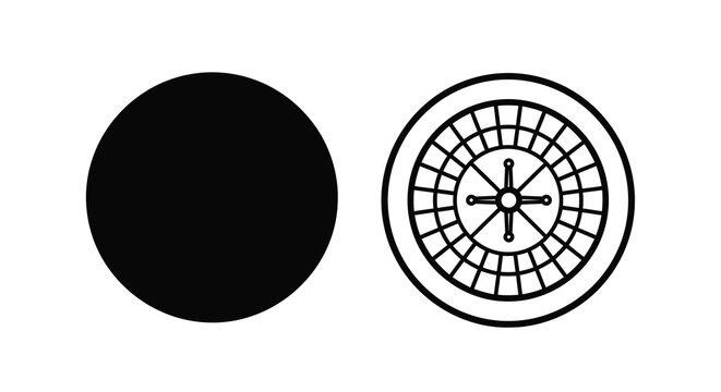 Roulette Wheel And Solid Circle Black Silhouette On White Background