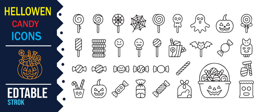 Spooky Sweets and Trick or Treat Line Icons Collection