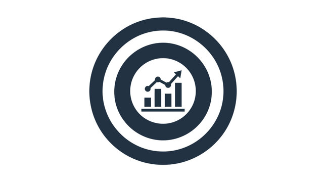 Bullseye target icon with data chart graphic business analytics and strategic goal achievement illustration